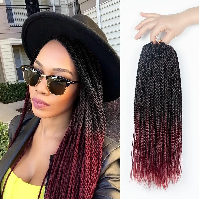 MOSINA Red Crochet Hair For Black Women, 14 Inch Senegalese Twist Crochet Hair 8 pack Professional Synthetic Braiding Hair 30 Strands/Pack with Natural Ends(14Inch,1B/BUG)
