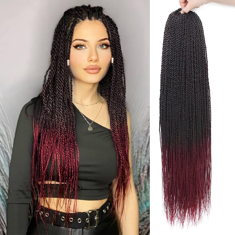 MOSINA Red Crochet Hair, Senegalese Twist Crochet Hair 24 Inch Pre Looped Crochet Braid For Black Women 8 Packs Professional Synthetic Braiding Hair With Natural Ends (24 Inch 1B/BUG)