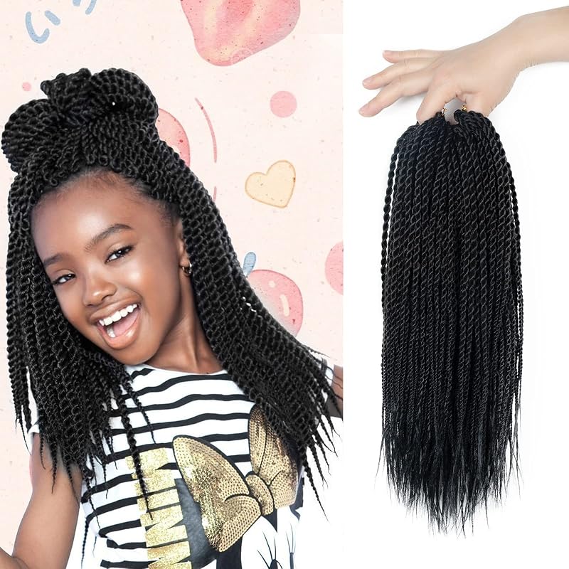 MOSINA Senegalese Twist Crochet Hair, 14 Inch Crochet Braid For Black Women 8 Packs Kids Crochet Hair 30 Strands/Pack Crochet Twist With Natural Ends(14 Inch,1B)
