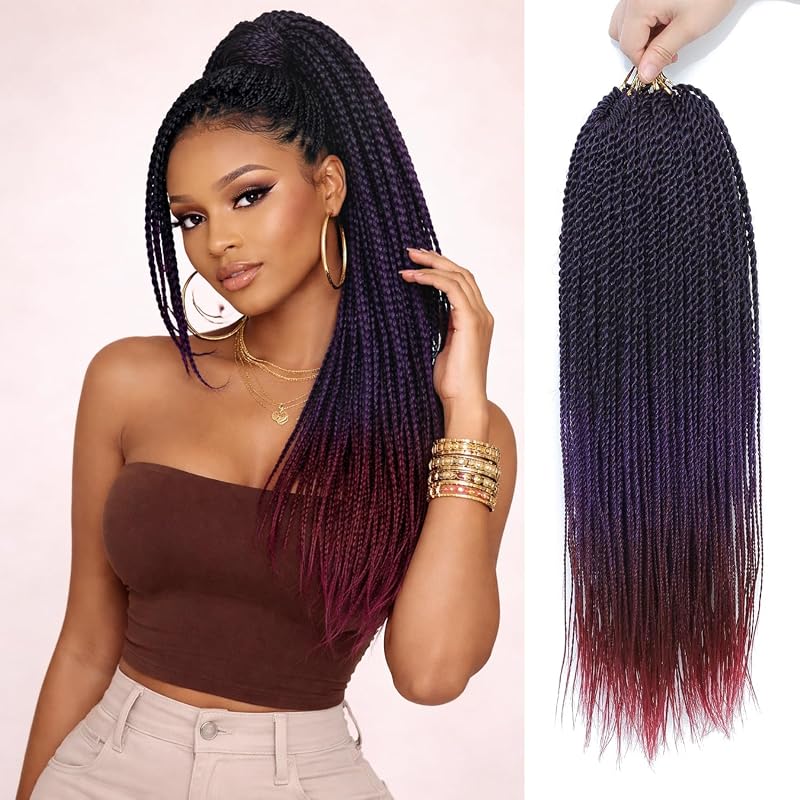 MOSINA Red Crochet Hair, 8 Packs Senegalese Twist Crochet Hair 18 Inch Colorful Hair Extensions 35 Strands/Pack Crochet Hair For Black Women Hot Watwer Setting Ends (18Inch, 1B/PUR/BUG)
