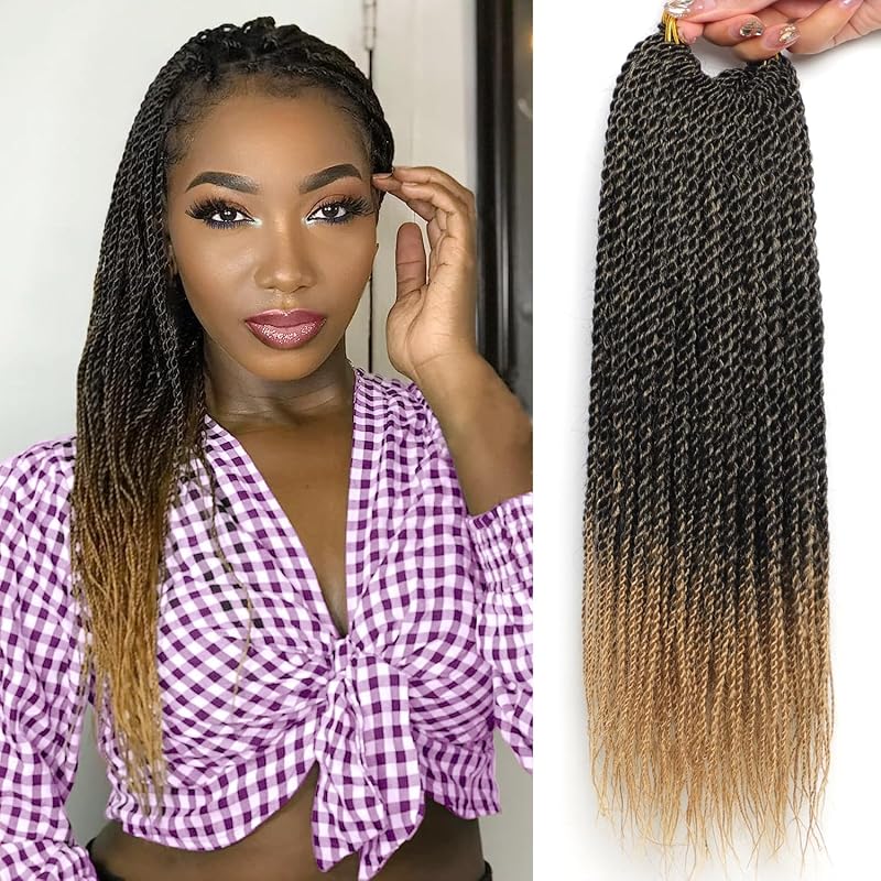 MOSINA Senegalese Twist Crochet Hair, 18 Inch Ombre Crochet Hair For Black Women Professional Synthetic Hair 8 Packs Crochet Braid With Natural Ends(18 Inch,1B/27)