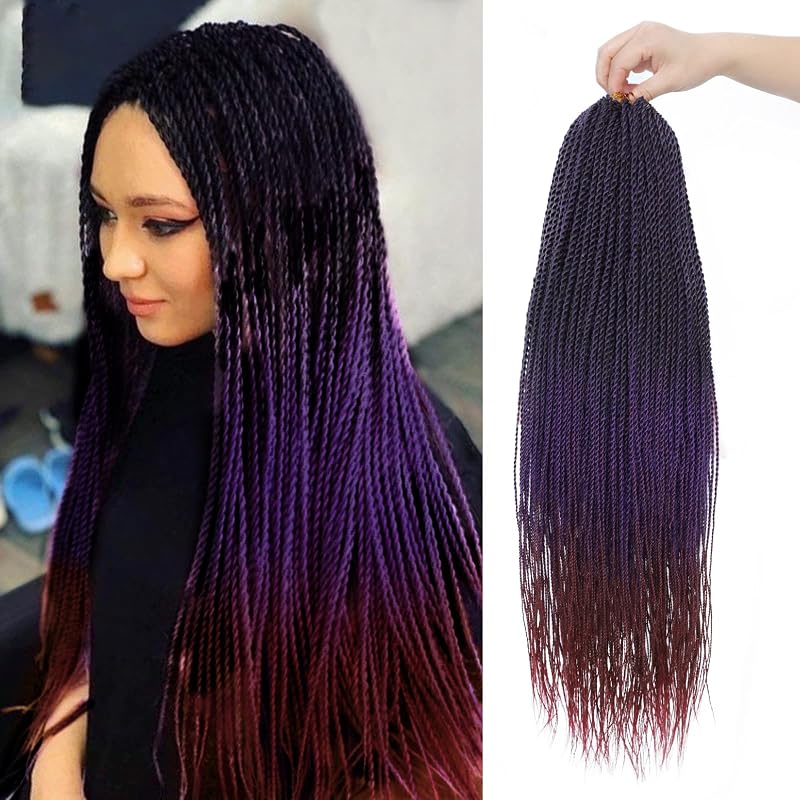 MOSINA Senegalese Twist Crochet Hair 8 Packs Red Crochet Hair for Black Women 24 Inch 35 Strands/Pack Crochet Twist Pre Looped Crochet Braid(24 Inch,1B/PUR/BUG)