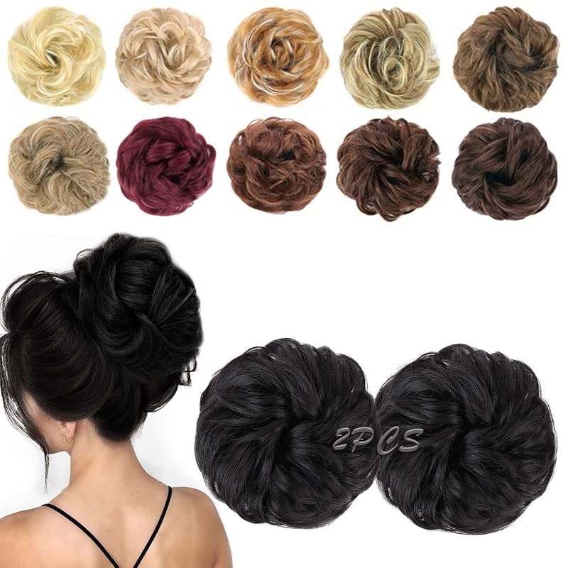 MORICA 2PCS Messy Bun Hair Piece for Women, Jet Black Hair Bun Scrunchie