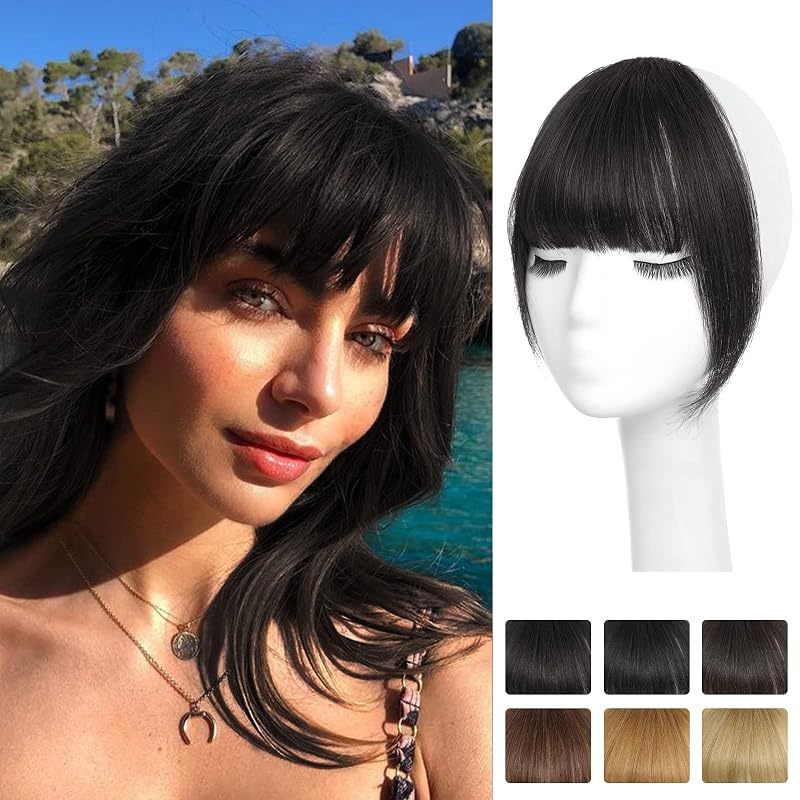 NAYOO Clip in Bangs Human Hair for Women, Brown Black French Bangs