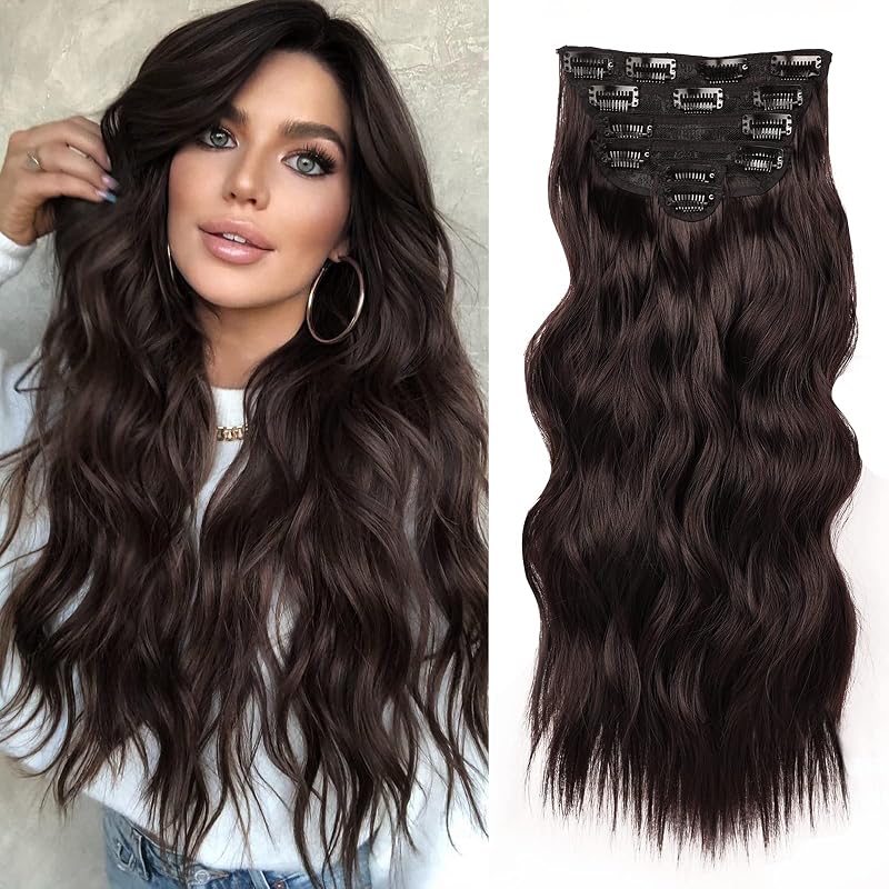 NAYOO Clip in Hair Extensions, 20 Inch Wavy Synthetic Hairpieces 6PCS