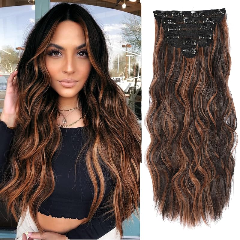 NAYOO Clip in Hair Extensions, 20 Inch Wavy Synthetic Hairpieces 6PCS