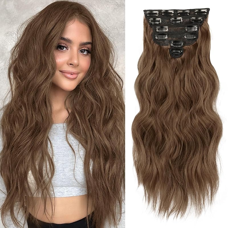 NAYOO Clip in Hair Extensions, 20 Inch Wavy Synthetic Hairpieces 6PCS
