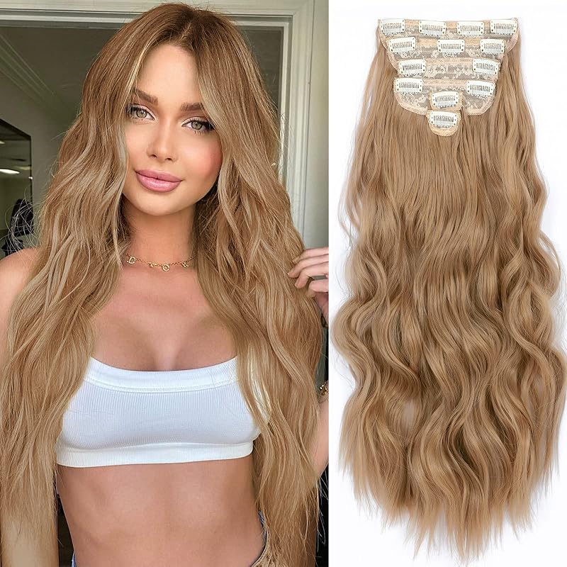 NAYOO Clip in Hair Extensions, 20 Inch Wavy Synthetic Hairpieces 6PCS