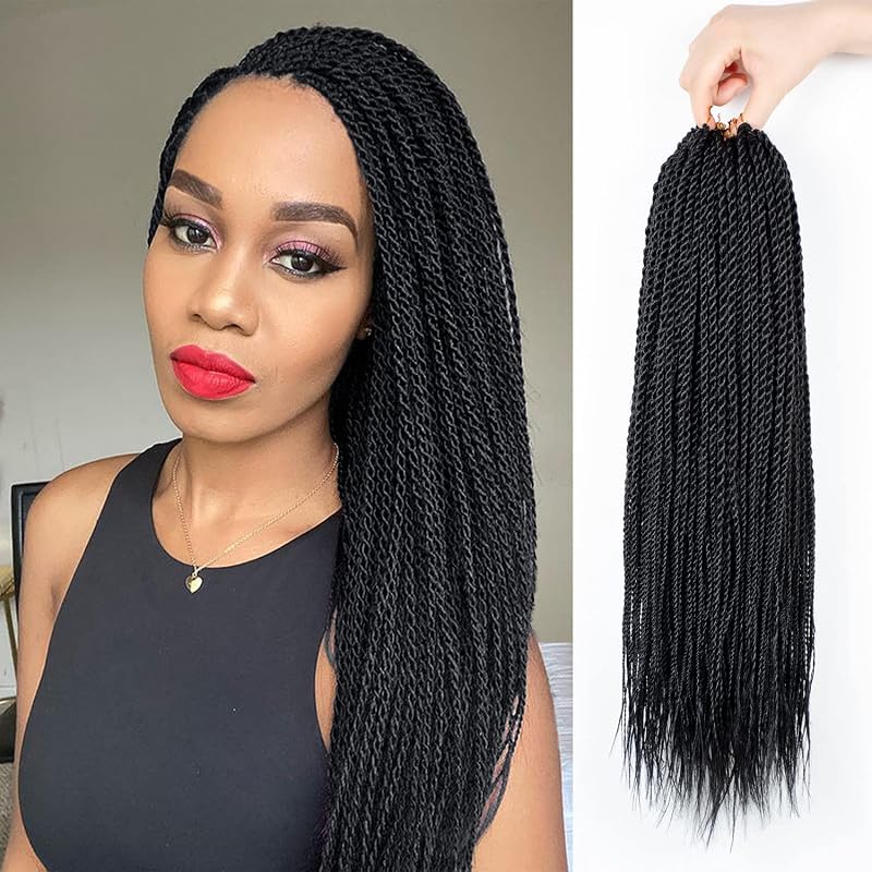 NAYOO Senegalese Twist Crochet Hair - 2 Packs 18 Inch Twist Crochet Hair for Black Women, 35 Strands/Pack Crochet Braids Hair For Braiding, Crochet Twist Hair Hot Water Setting(18 Inch, 1B)