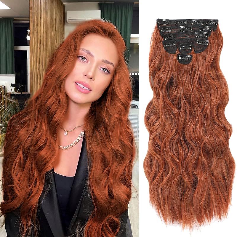 NAYOO Clip in Hair Extensions, 20 Inch Wavy Synthetic Hairpieces 6PCS