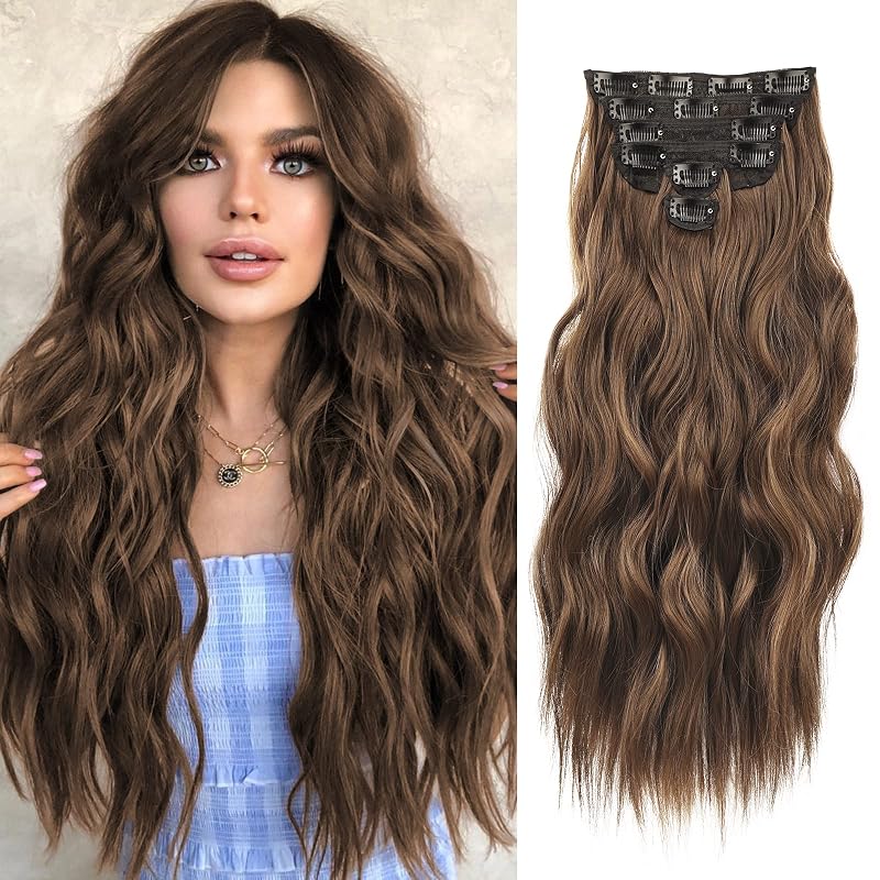 NAYOO Clip in Hair Extensions, 20 Inch Wavy Synthetic Hairpieces 6PCS