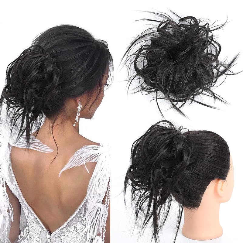 ODINSON Tousled Updo Messy Bun Hair Piece- Hair Extension with Elastic Rubber Band Updo Wavy Bun Extensions Synthetic Hair Extensions Scrunchies Chignons Hairpiece for Women