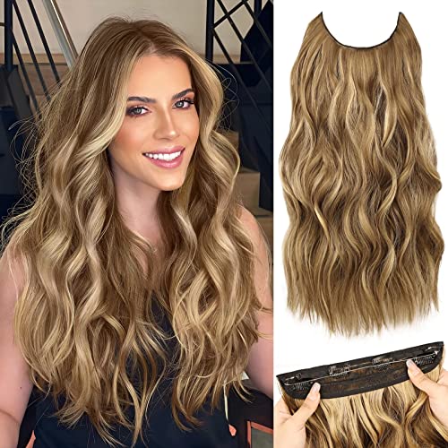 MORICA Invisible Wire Hair Extensions, 20 Inch, Brown Mixed Blonde