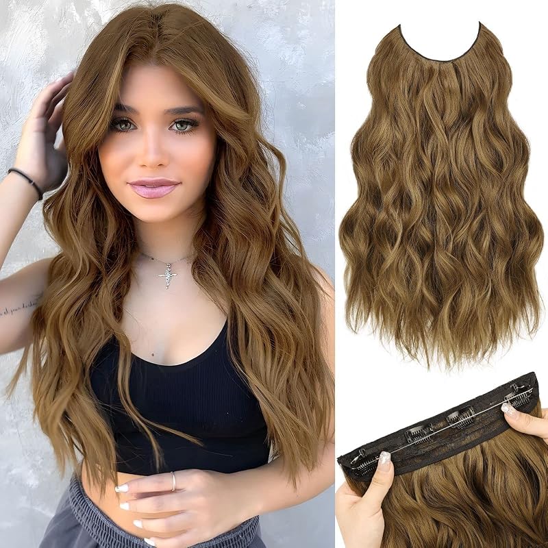 MORICA Invisible Wire Hair Extensions, 20 Inch, Chestnut Brown