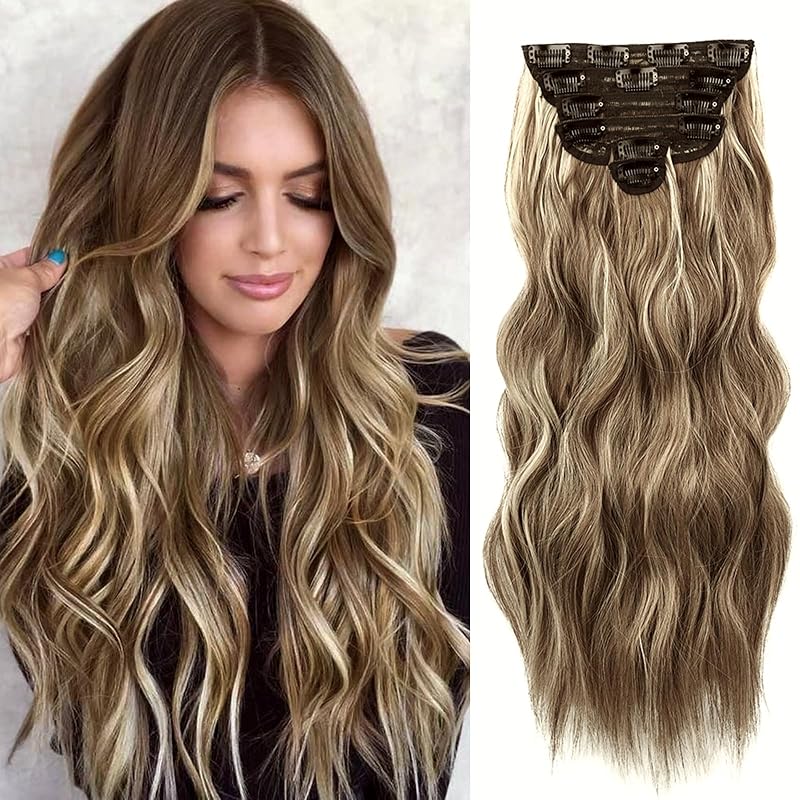 NAYOO Clip in Hair Extensions, 20 Inch Wavy Synthetic Hairpieces 6PCS