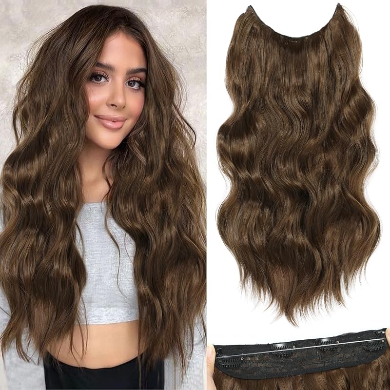 BUPPLER Halo Hair Extensions 20 Inch Invisible Wire Medium Brown