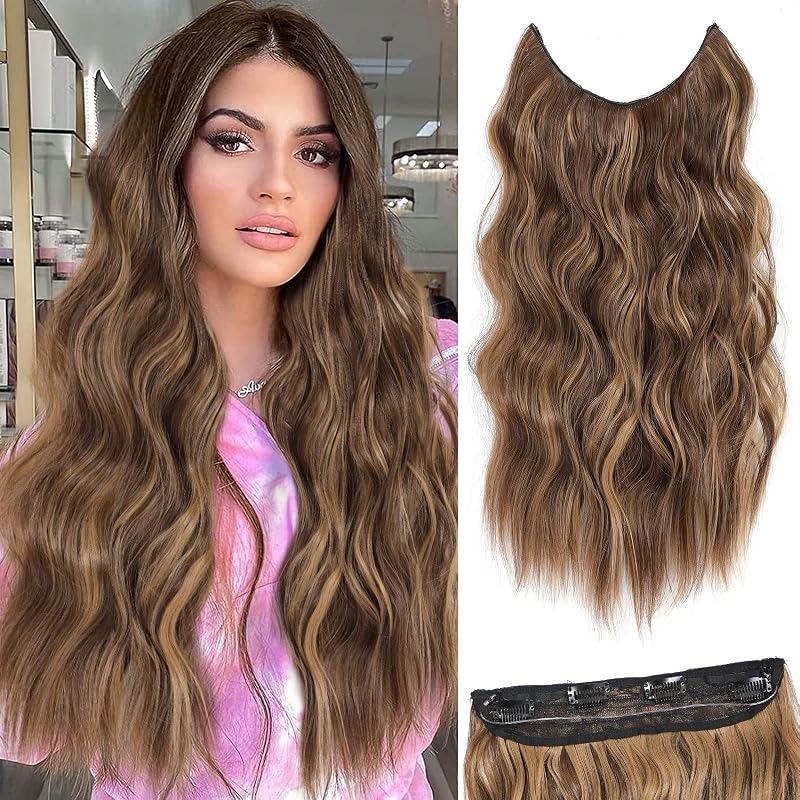 Halo Hair Extensions 20 Inch Invisible Wire Medium Brown Mixed Golden Brown