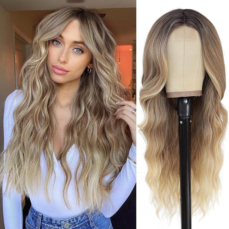 NAYOO Ombre Blonde Wig for Women, 26 Inch Long Wavy Middle Part Wig