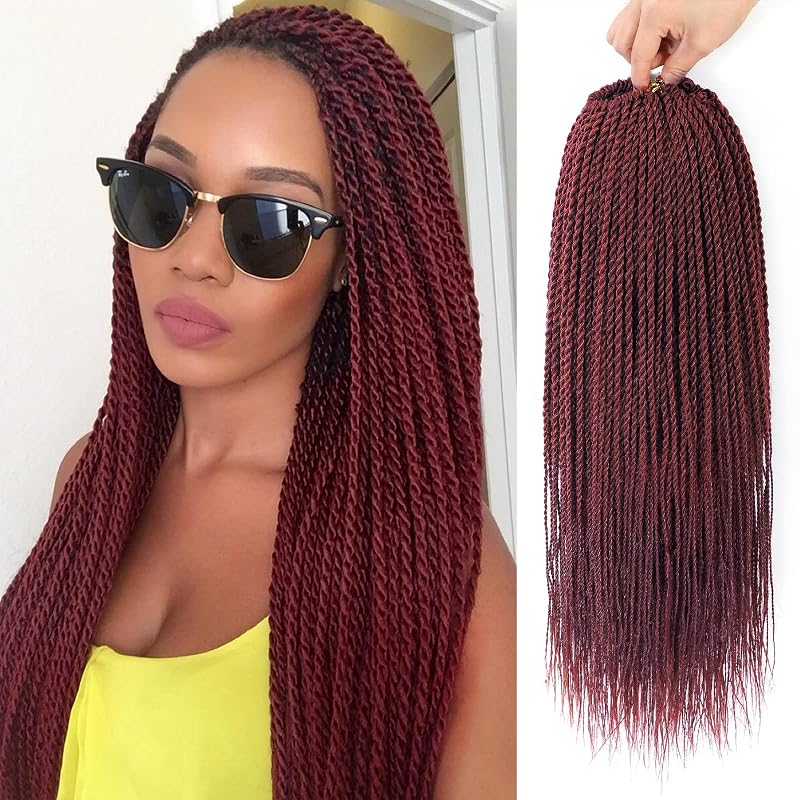 NAYOO Burgundy Crochet Hair - 18 Inch 8 Packs Senegalese Twist Crochet Hair Pre-Looped, 35 Strands/Pack Crochet Twist Hot Water Setting, Ombre Crochet Hair for Black Women (18 Inch, BUG)