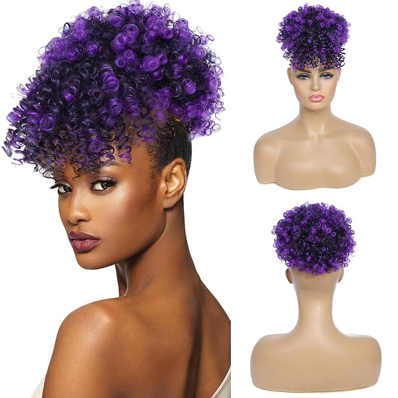 ENTRANCED STYLES Drawstring Ponytail with Bangs, Tpurple