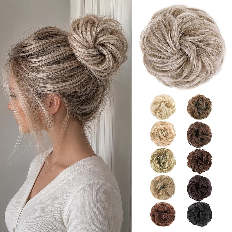 MORICA Tousled Updo Messy Bun Hair Piece Hair Extension Ponytail with Elastic Rubber Band Updo Wavy Bun Extensions Synthetic Hair Extensions Scrunchies Chignons Hairpiece for Women