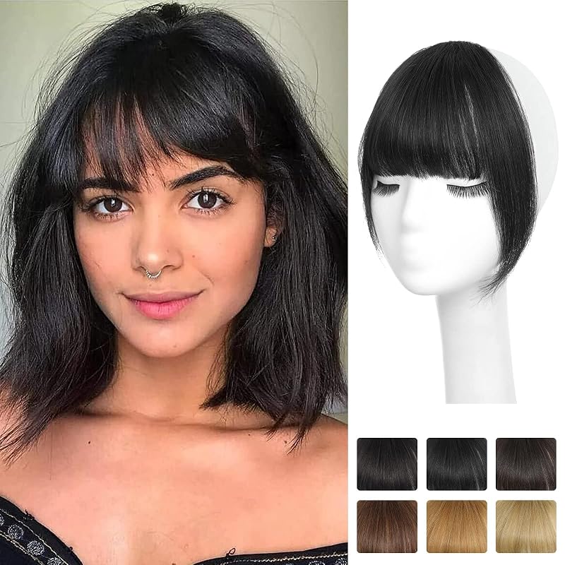 NAYOO Clip in Bangs Human Hair for Women, Natural Black French Bangs