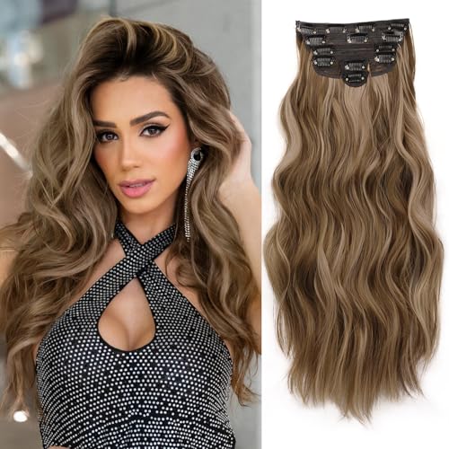 NAYOO Clip in Hair Extensions, 20 Inch Wavy Synthetic Hairpieces 6PCS
