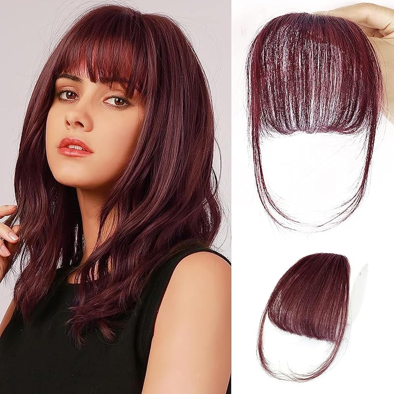 NAYOO Clip in Bangs Human Hair for Women, Red Wispy Bangs Hairpiece