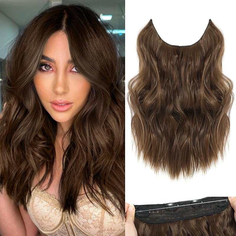 BUPPLER Halo Hair Extensions 12 Inch Invisible Wire Chestnut Brown