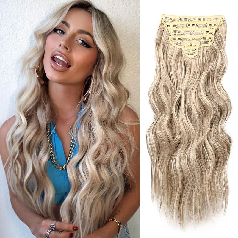 NAYOO Clip in Hair Extensions, 20 Inch Wavy Synthetic Hairpieces 6PCS