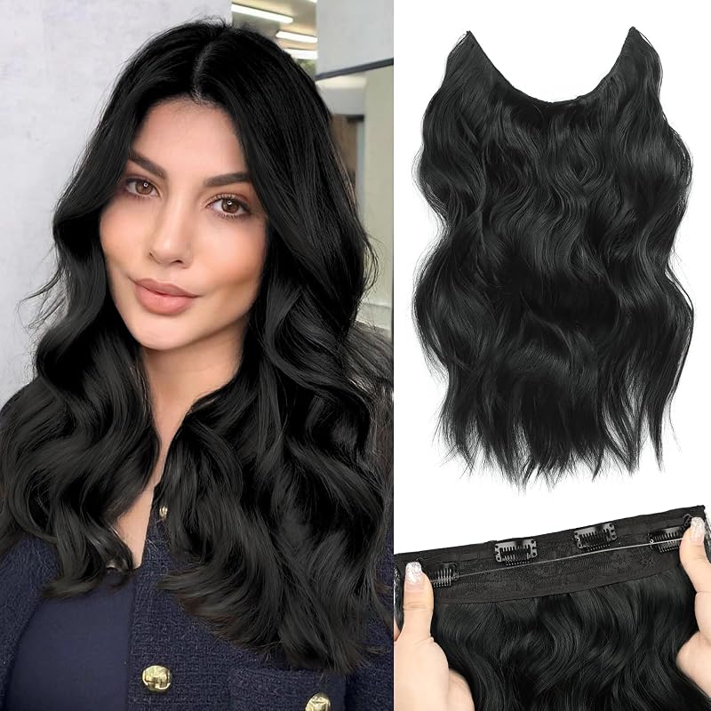 MORICA Invisible Wire Hair Extensions, Natural Black, 14 Inch