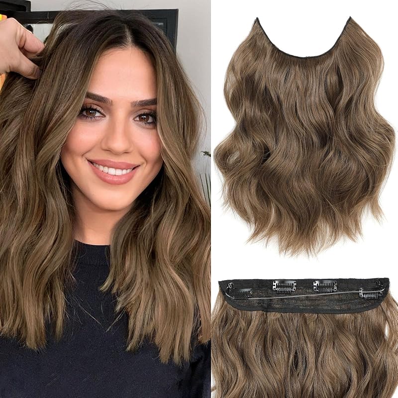 BUPPLER Halo Hair Extensions 12 Inch Invisible Wire Light Brown