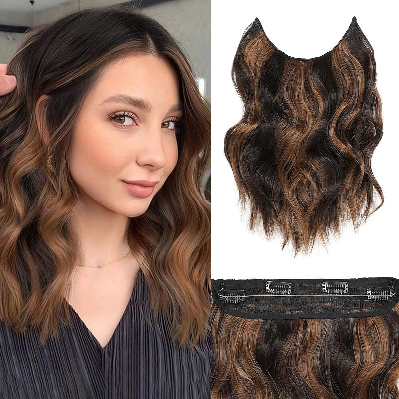 Halo Hair Extensions 12 Inch Invisible Wire Dark Brown Mix Medium Brown