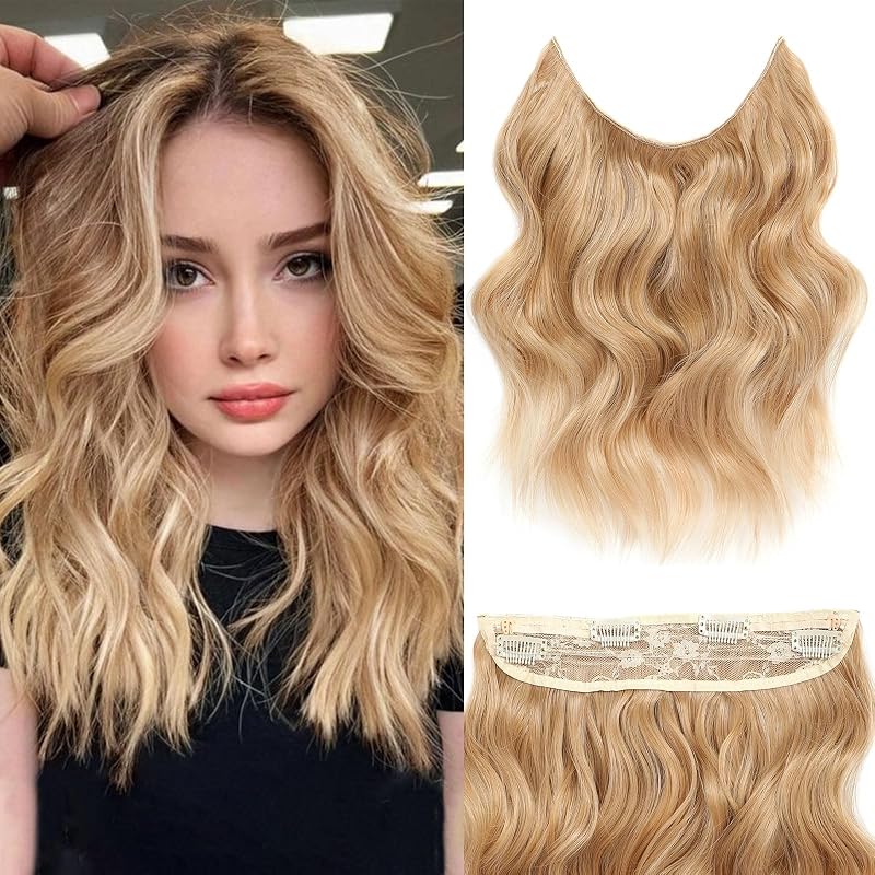 BUPPLER Halo Hair Extensions 12 Inch Invisible Wire Medium Golden Brown