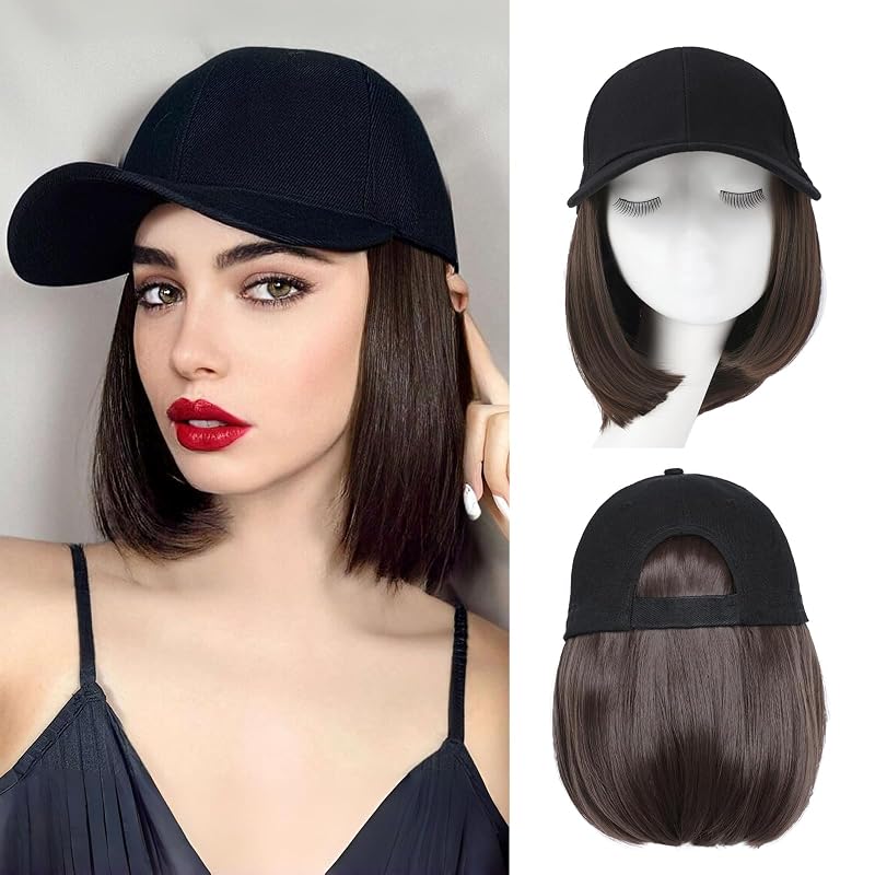 Hat Wigs for Women Baseball Cap with Hair Extensions, 12inch