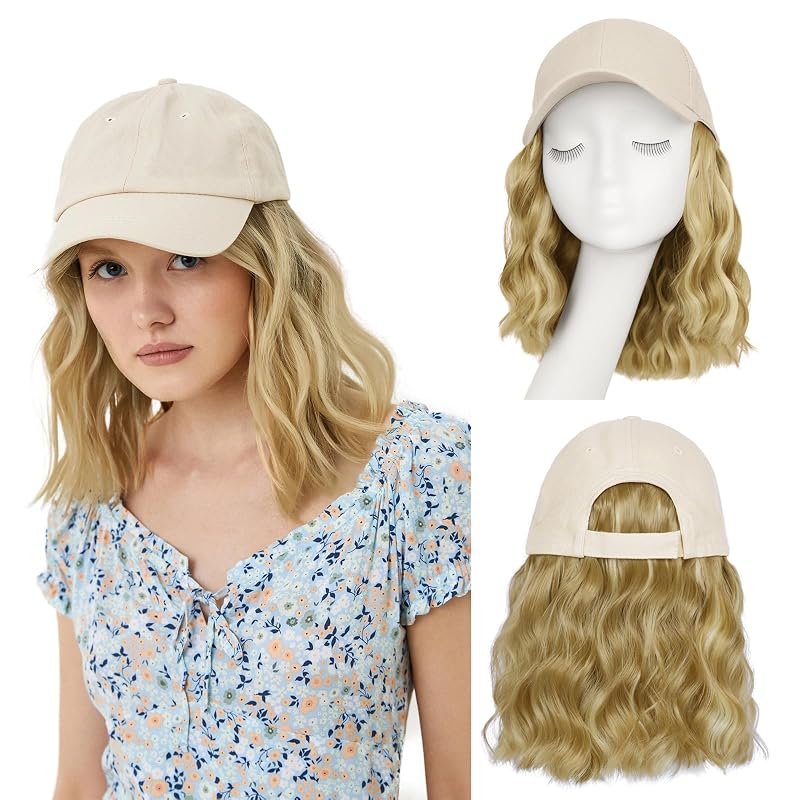 Hat Wigs for Women Baseball Cap with Hair Extensions, 14inch