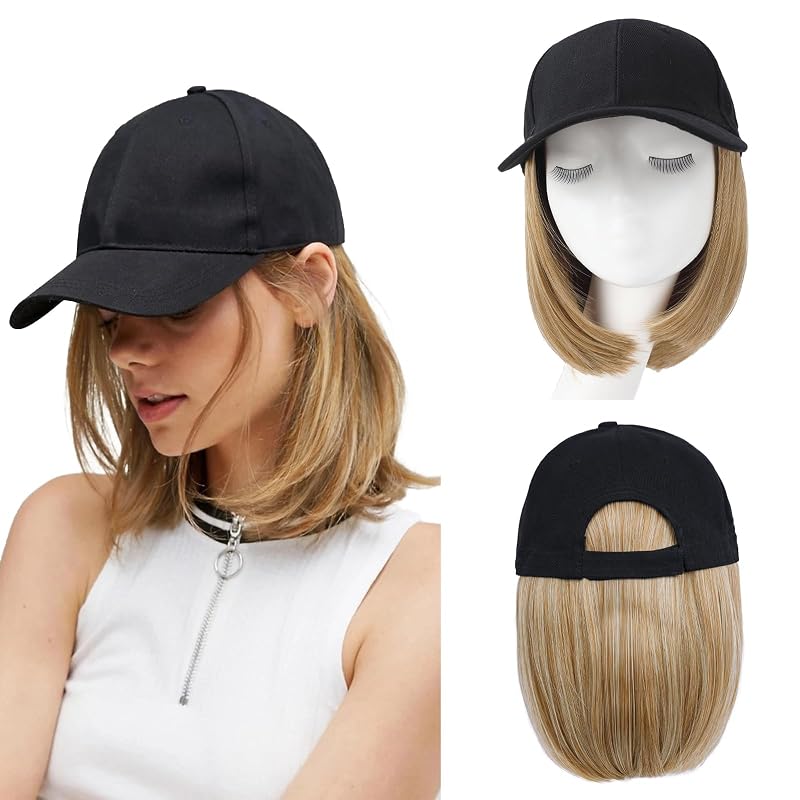 Hat Wigs for Women Baseball Cap with Hair Extensions, 12inch