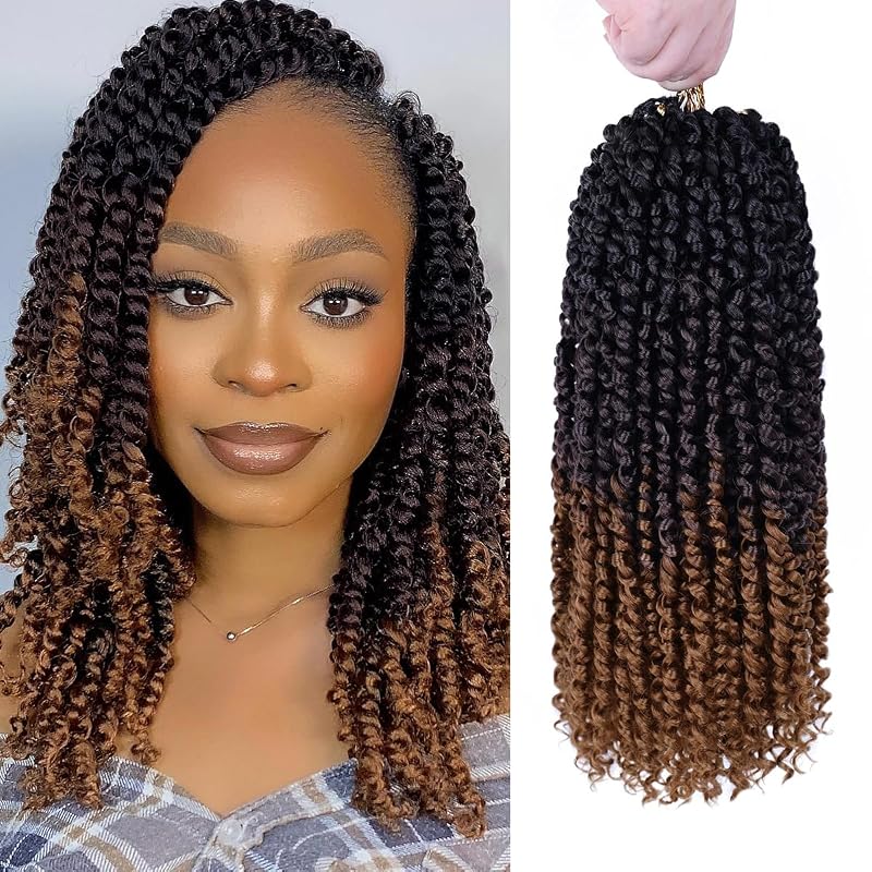 Pre-Twisted Passion Twist Hair, 8 Packs 112 Strands Pre Looped Passion Twist Braiding Hair for Women, Short Passion Twists Crochet Hair Synthetic Hair Extensions (T1B/33/30, 14 Inch (Pack of 8))