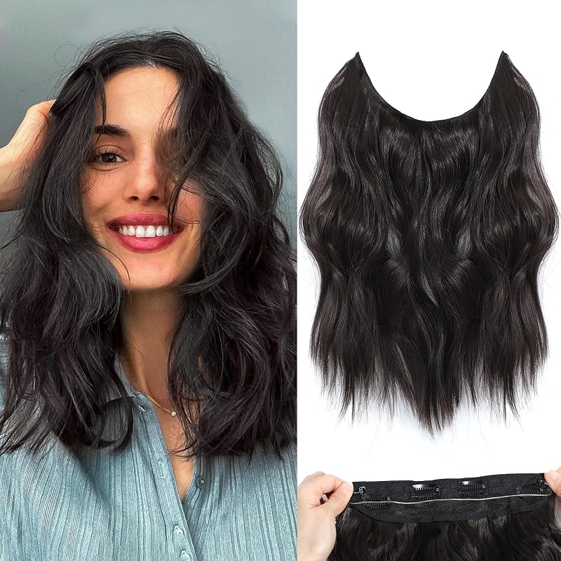 BUPPLER Halo Hair Extensions 12 Inch Invisible Wire Black Brown