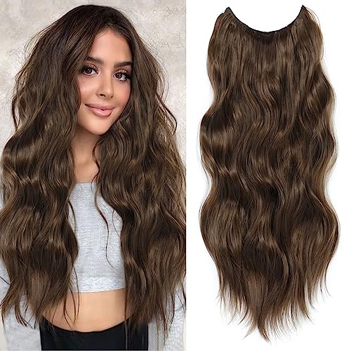 BUPPLER Halo Hair Extensions 24 Inch Invisible Wire Medium Brown