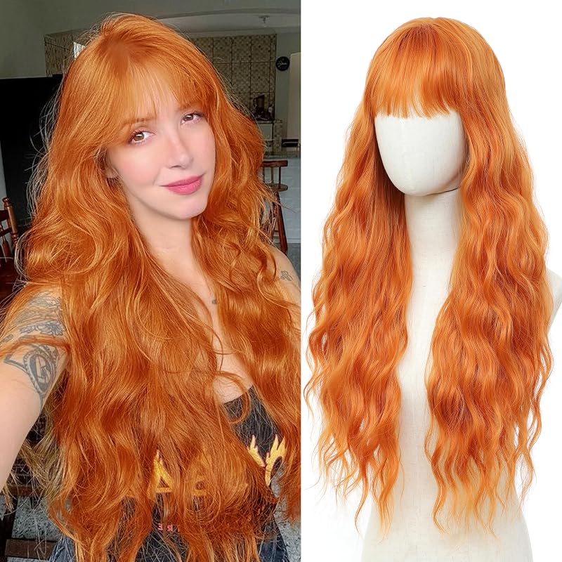 Cosplay Long Orange Wig 29 Inch Middle Part Synthetic Wigs for Women