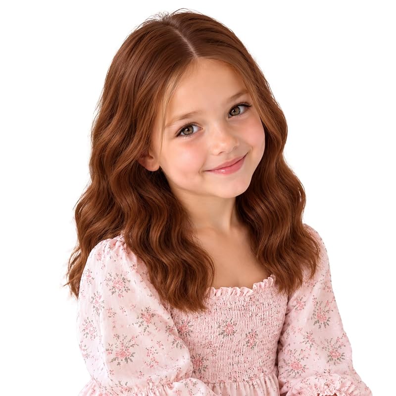 MEDO Auburn Wig for Kids Short Wavy Copper Wig for Girls Side Part Wigs Cosplay Party Costume Child Wigs