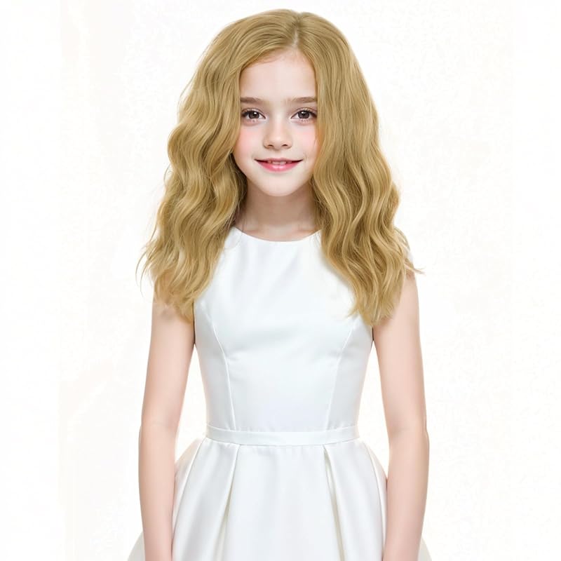 MEDO Blonde Wig Kids Short Wavy 12inch Ash Blonde Shoulder Length
