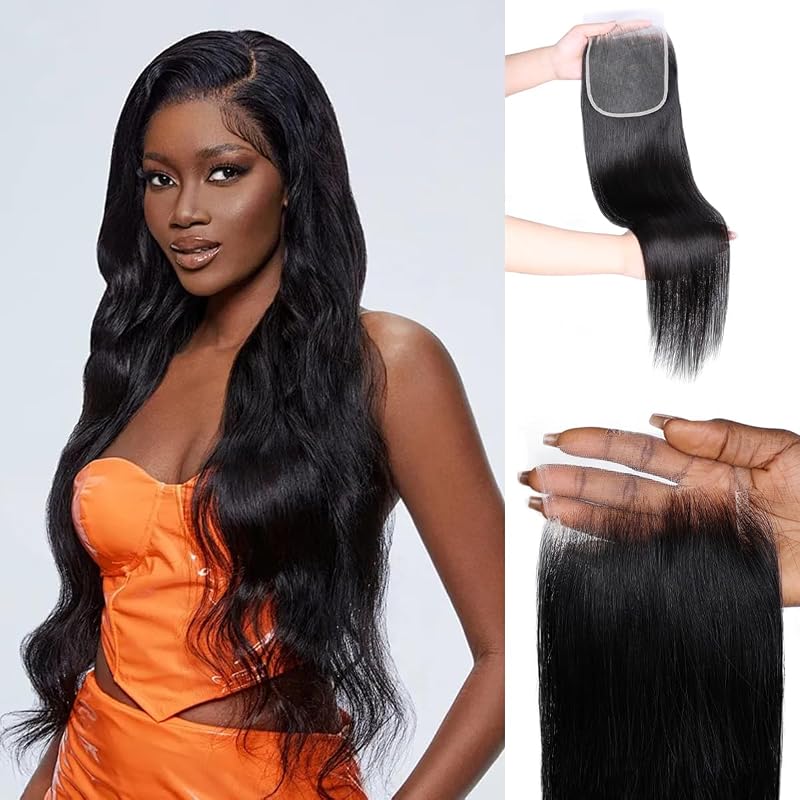 Anknia SKINLIKE 5x5 Real HD Lace Closure Human Hair Straight Single Knots 0.1mm Ultra-thin Lace Pre Plucked Natural Hairline 20 Inch (Natural Black- 5x5 HD Lace Closure, 20 Inch)