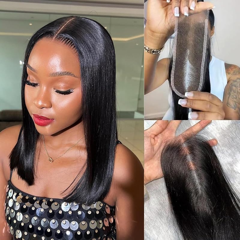 Anknia 2x6 HD Lace Closure Straight Skinlike HD Lace Virgin Remy Human Hair Frontal Pre Plucked Natural Hairline (Natural Black- 2x6 HD Lace Closure, 16 Inch)
