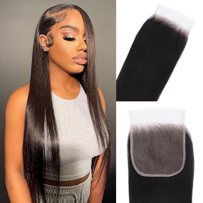 Anknia 5x5 SKINLIKE HD Lace Closure, Invisible HD Lace Closure Single Knot Pre-Plucked Natural Hairline Brazilian Human Hair Closure Natural Black Color (18 Inch)