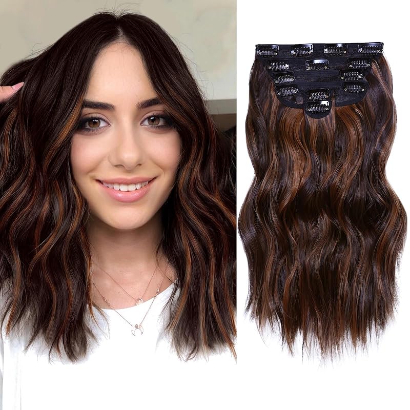 NAYOO Clip in Hair Extensions, 14 Inch Wavy Synthetic Hairpieces 6PCS