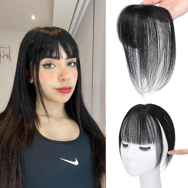 NAYOO Bangs Hair Clip 100% Real Human Hair Toppers 360°3D Cover Clip in Bangs Hair pieces Wispy Bangs for Women Hair Extensions Clip on French Bangs for Daily Wear(2#)