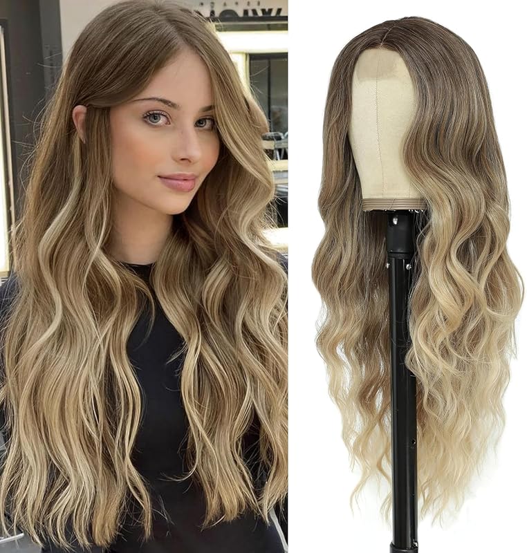 Cosplay Long Ombre to Blon Wig 26 Inch Middle Part Synthetic Wigs for Women