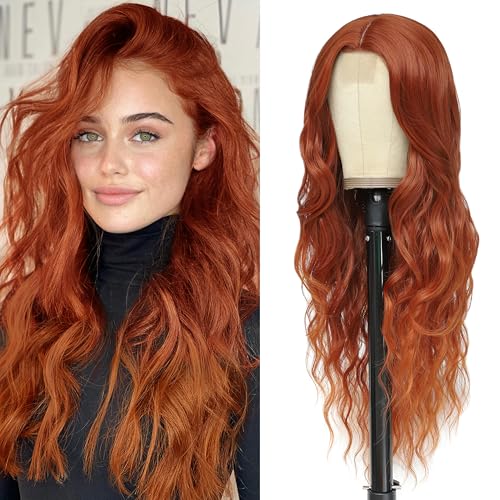 Cosplay Long Copper Wig 26 Inch Middle Part Synthetic Wigs for Women